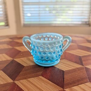 Fenton Aqua Hobnail Glass Bowl with Handles